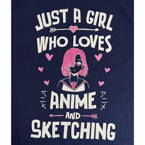 Just a Girl Who Loves Anime and Sketching Graphic T-Shirt – Navy Blue Size Large - Picture 3 of 9